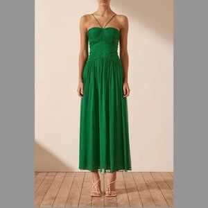 Shona Joy Malina Ruched Bodice Midi Dress - Tree Green